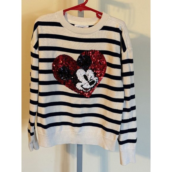 Gap Kids Disney Mickey Mouse Flippy Sequin Sweater Heart Stripes Medium GapKids - Picture 4 of 9